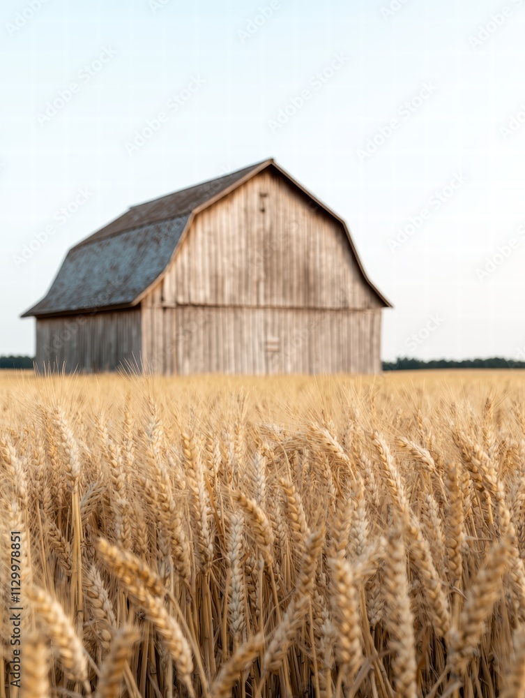 Rustic barn in wheat field