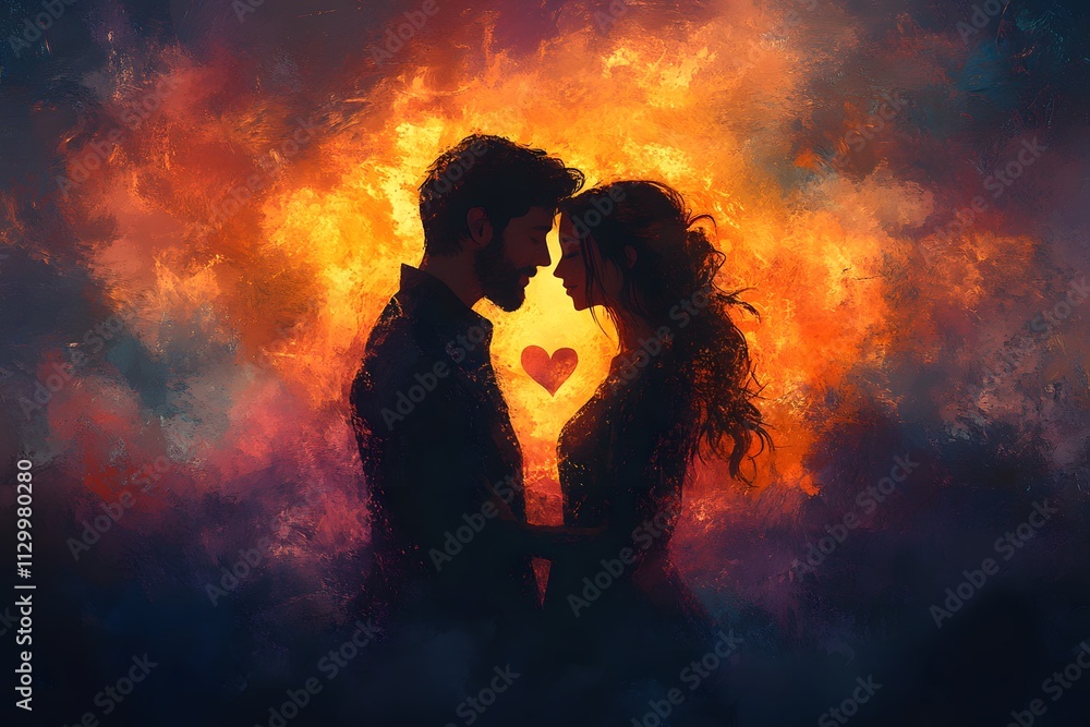 Silhouette of a young couple kissing against a sunset sky, a man holding a woman in his arms, a romantic love concept, a man with short hair and beard, a girl has curly long brown hair,
Silhouette of a young couple kissing against a sunset sky, a man holding a woman in his arms, a romantic love concept, a man with short hair and beard, a girl has curly long brown hair,