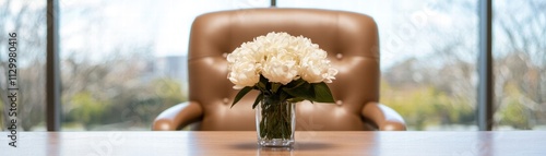 elegant bouquet of white peonies in glass vase