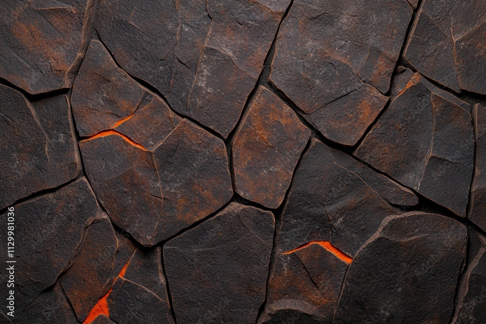 Cracked stone surface with fiery orange veins Cracked stone surface with fiery orange veins
