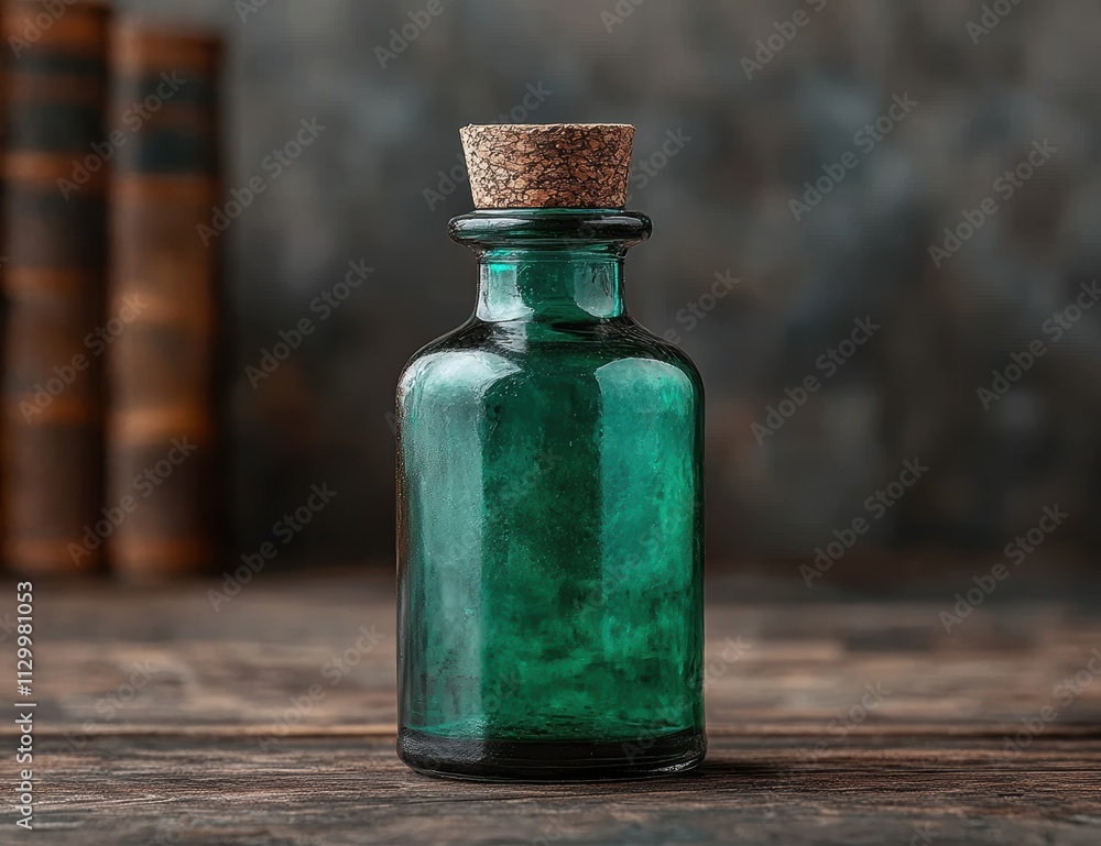 Antique green glass bottle with cork stopper Antique green glass bottle with cork stopper