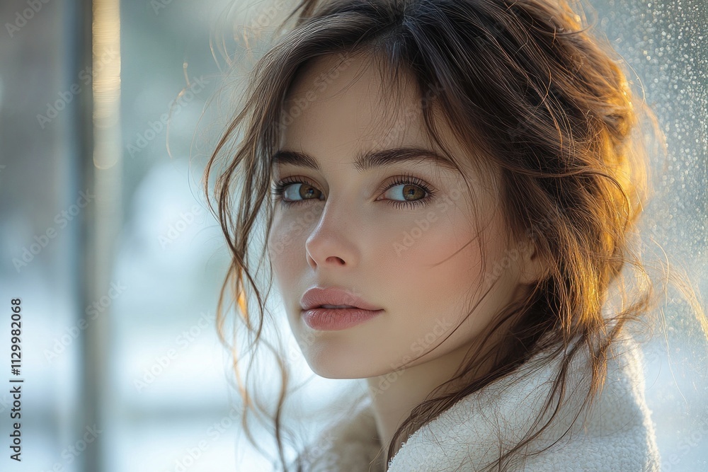 Beautiful young Asian woman in white coat with clean skin on white background freshness beauty skincare treatment cosmetology face care Beautiful young Asian woman in white coat with clean skin on white background freshness beauty skincare treatment cosmetology face care