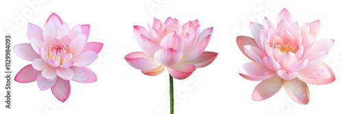 Chinese New Year A stunning collection of blooming pink lotus flowers showcasing their delicate petals and vibrant hues against a white backdrop.