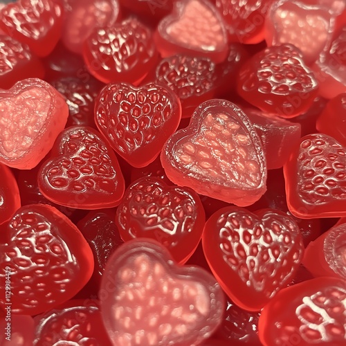 Colorful heart-shaped gummy candies close-up. photo