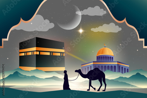 Islamic Mosque Border Decoration and Isra Miraj Muhammad Kaaba