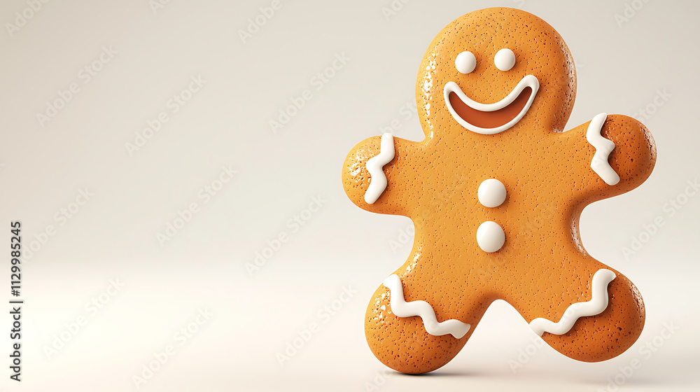 cheerful 3D cartoon gingerbread man with icing details, perfect for festive themes cheerful 3D cartoon gingerbread man with icing details, perfect for festive themes