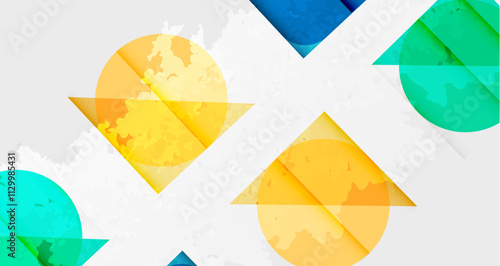 Squares, circles and triangles and grainy noisy texture. Vector Illustration For Wallpaper, Banner, Background, Card, Book Illustration, landing page