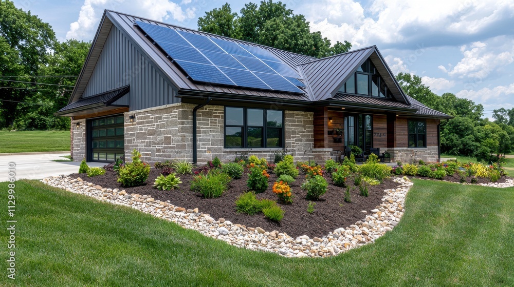 Sustainable House with Solar Panels on Rooftop Sustainable House with Solar Panels on Rooftop