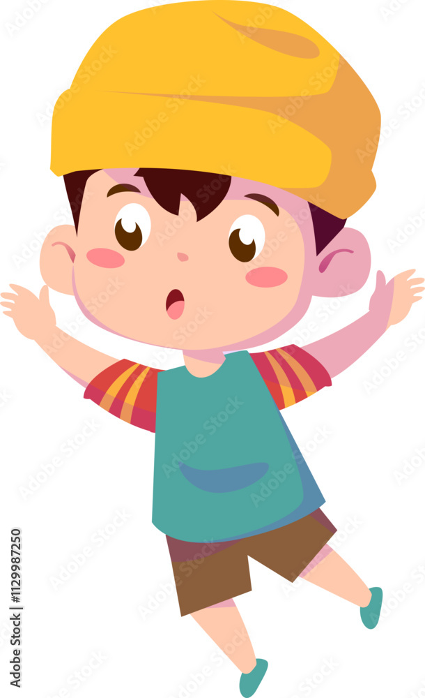 Cute Cartoon Boy Wearing Yellow Hat Having Fun, Design Inspiration, Character Cute Cartoon Boy Wearing Yellow Hat Having Fun, Design Inspiration, Character