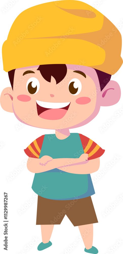 Playful cartoon Boy Wearing a Yellow Hat, Design Inspiration, Character Playful cartoon Boy Wearing a Yellow Hat, Design Inspiration, Character