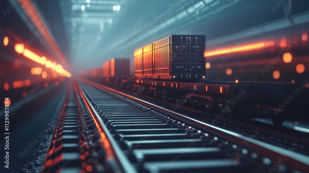 Highspeed cargo train on futuristic tracks, symbolizing efficiency in logistics transportation Highspeed cargo train on futuristic tracks, symbolizing efficiency in logistics transportation