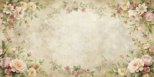 Elegant Floral Border on Antique Paper Background for Wedding Invitations or Romantic Announcements