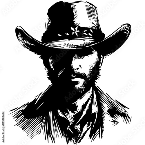 Cowboy portrait sketch silhouette