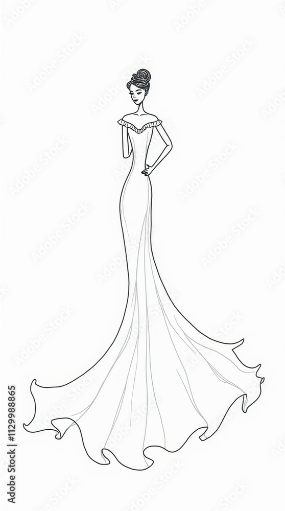 Minimalist One-Line Drawing of a Woman in a Flowing Dress Minimalist One-Line Drawing of a Woman in a Flowing Dress