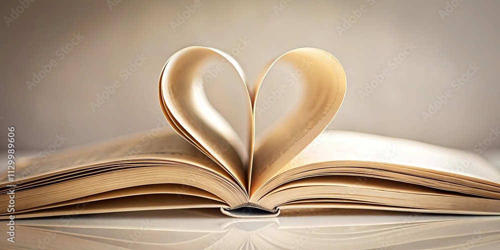 Open book pages forming a heart shape, a symbol of love for reading and knowledge Open book pages forming a heart shape, a symbol of love for reading and knowledge