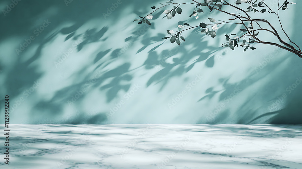 A tranquil scene featuring soft shadows of leaves against a mint green wall, creating a serene and calming atmosphere. A tranquil scene featuring soft shadows of leaves against a mint green wall, creating a serene and calming atmosphere.