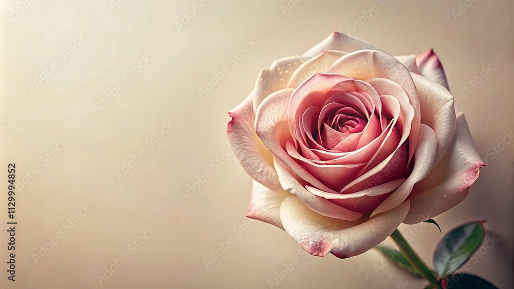 A Delicate Pink Rose with Soft Petals and Gentle Curves on a Neutral Background A Delicate Pink Rose with Soft Petals and Gentle Curves on a Neutral Background