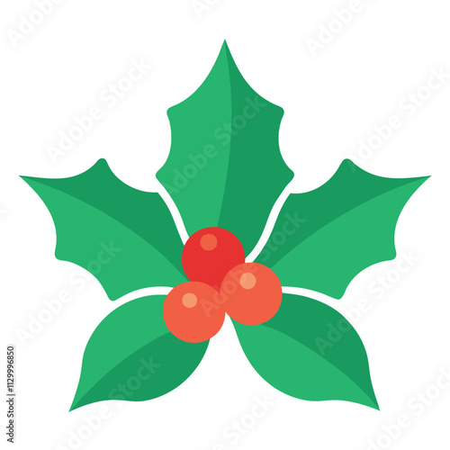 Christmas Leaf with Berry Icon | Festive Holiday Design on White Background