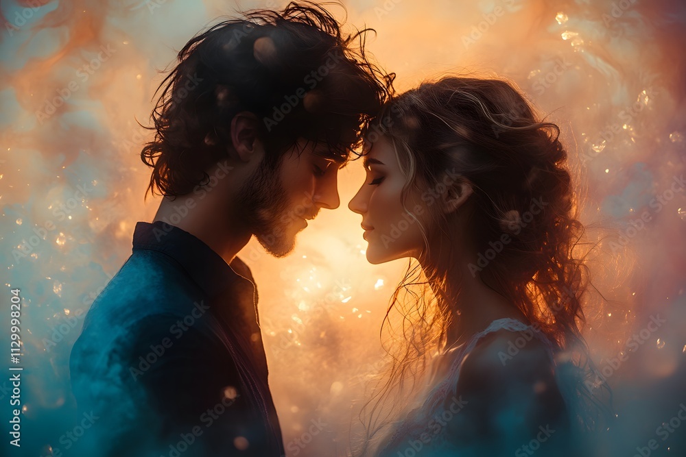Silhouette of a young couple kissing against a sunset sky, a man holding a woman in his arms, a romantic love concept, a man with short hair and beard, a girl has curly long brown hair,
Silhouette of a young couple kissing against a sunset sky, a man holding a woman in his arms, a romantic love concept, a man with short hair and beard, a girl has curly long brown hair,