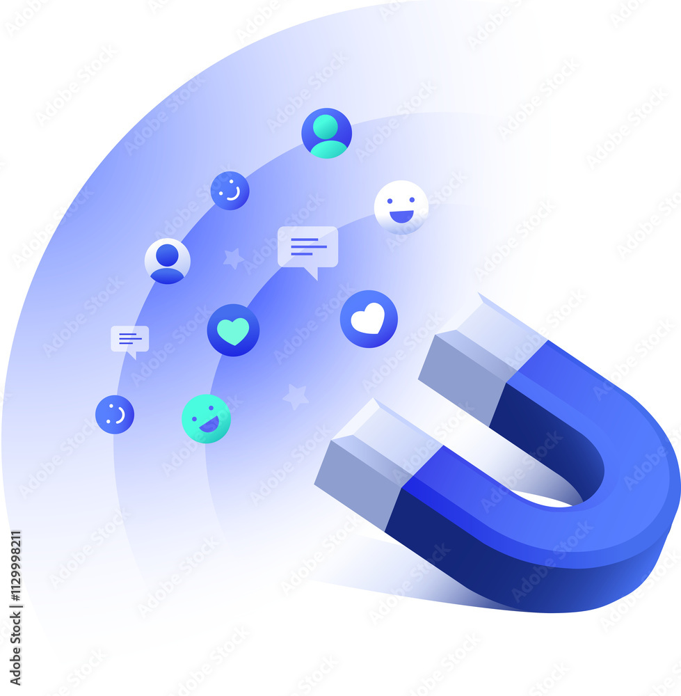 Obraz premium Inbound Marketing illustration clipart, Magnet attract more visitors and customers strategies to your community business