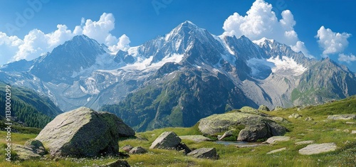 Majestic Alpine Landscape Monte Rosa Punta Gnifetti Valle Anzasca Rugged Mountains with Dramatic Lighting and Scenic Sky photo