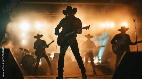 Silhouette of Country Music Band Performing on Stage photo