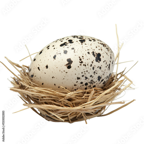 Spotted egg resting in a natural nest.. transparent background