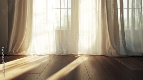 60.Open window with sheer curtains softly flowing  natural sunlight entering the room and casting a warm glow  creating a refreshing and calm space filled with light and subtle movement.