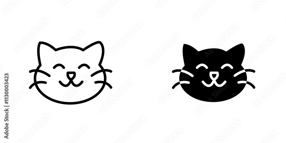 Fototapeta premium Cat outlined and solid icon vector collection.