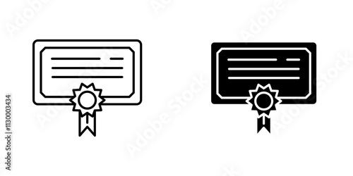 Certificate outlined and solid icon vector collection.