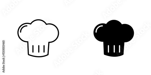Chef hat outlined and solid icon vector collection.