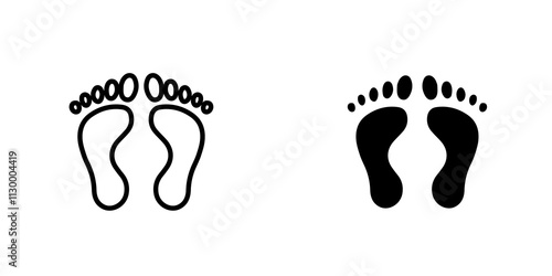 Footprint outlined and solid icon vector collection.