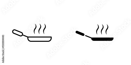 Frying pan outlined and solid icon vector collection.