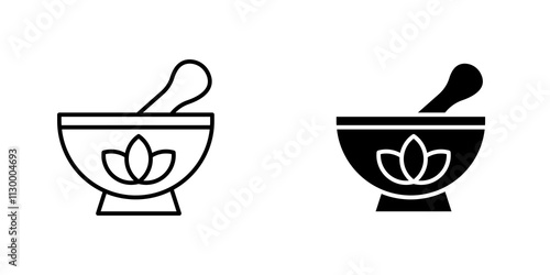 Herbal medicine outlined and solid icon vector collection.