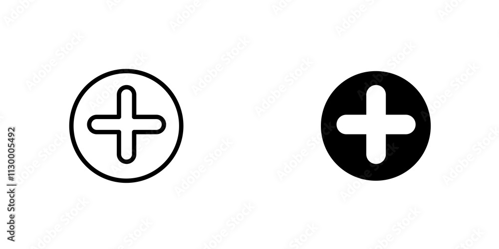 Obraz premium Plus outlined and solid icon vector collection.