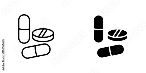 Pills outlined and solid icon vector collection.