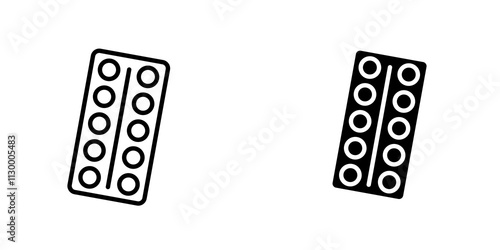 Pill blister pack outlined and solid icon vector collection.
