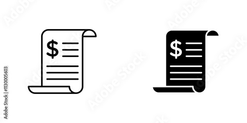 Receipt outlined and solid icon vector collection.