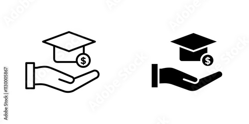 Scholarship fund outlined and solid icon vector collection.