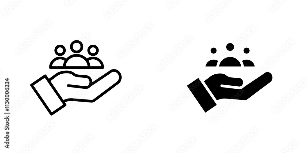 Obraz premium Teamwork outlined and solid icon vector collection.