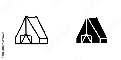 Tent outlined and solid icon vector collection.