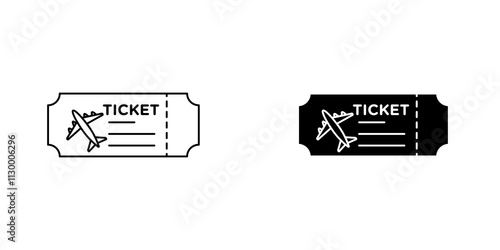 Ticket outlined and solid icon vector collection.