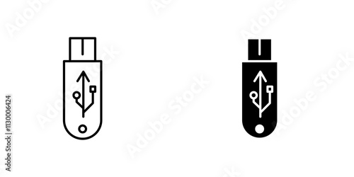 usb drive outlined and solid icon vector collection.