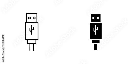 Usb outlined and solid icon vector collection.