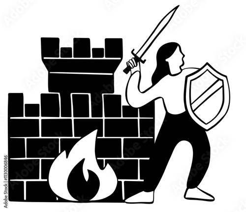 Swordswoman and firewall as a computer defender