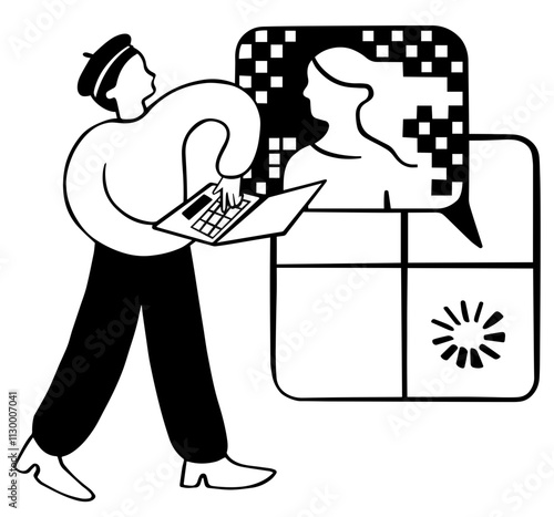 Artist generating images on laptop 