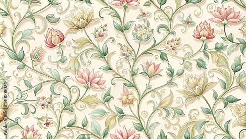 Wallpaper Mural Elegant Floral Pattern with Delicate Swirls and Pastel Hues Torontodigital.ca