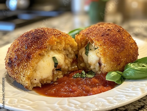 Crispy arancini filled with cheese and herbs served with marinara sauce.