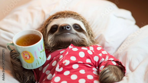 Sloth in Pajamas Enjoying T...