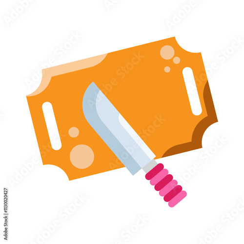 Made in uk A Vibrant Illustration of a Kitchen Knife on a Wooden Cutting Board, Ready for Culinary Adventures